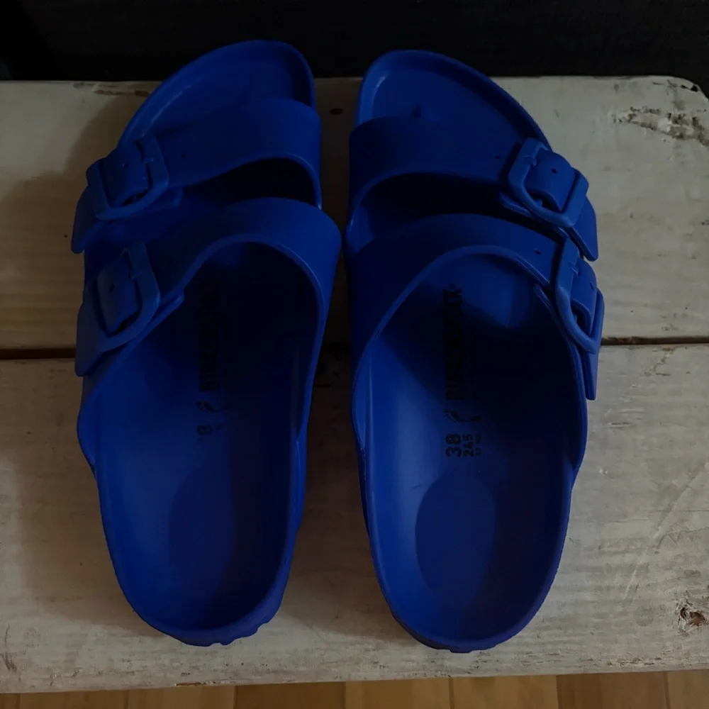 BIRKENSTOCK ESSENTIALS EVA SANDAL Blue Double Strap Size 38, Women’s 7, Men’s 5 - Picture 6 of 11